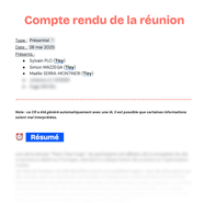 Compte rendu automatique d’une réunion généré sur Google Docs
