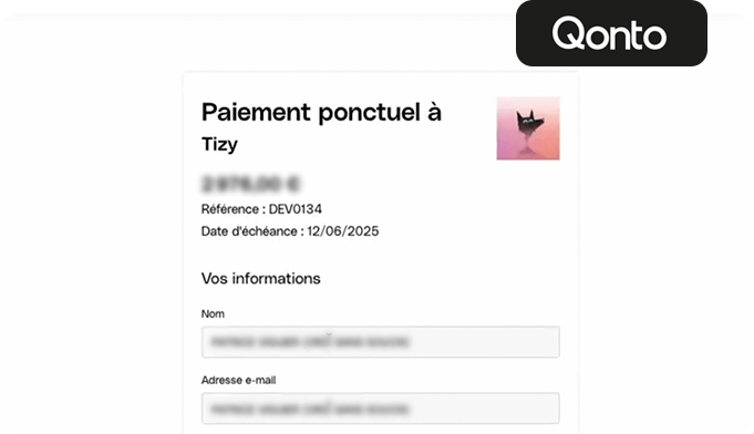 Interface Qonto affichant un paiement ponctuel pour Tizy