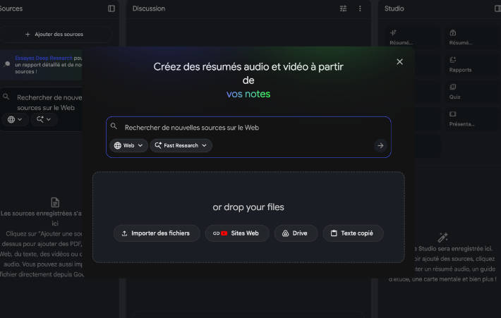 Interface de NotebookLM Google