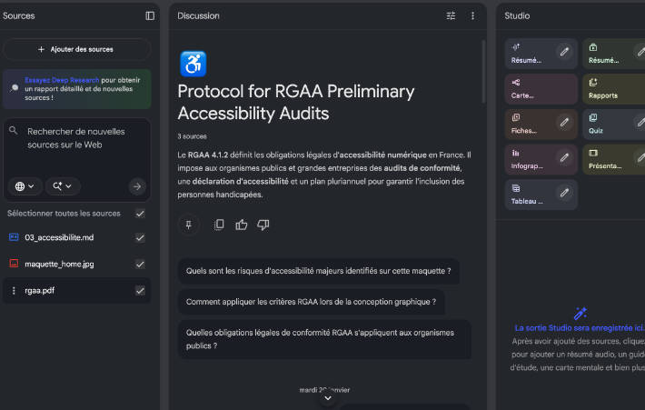 Interface de NoteBookLM Google, chat conversationnel