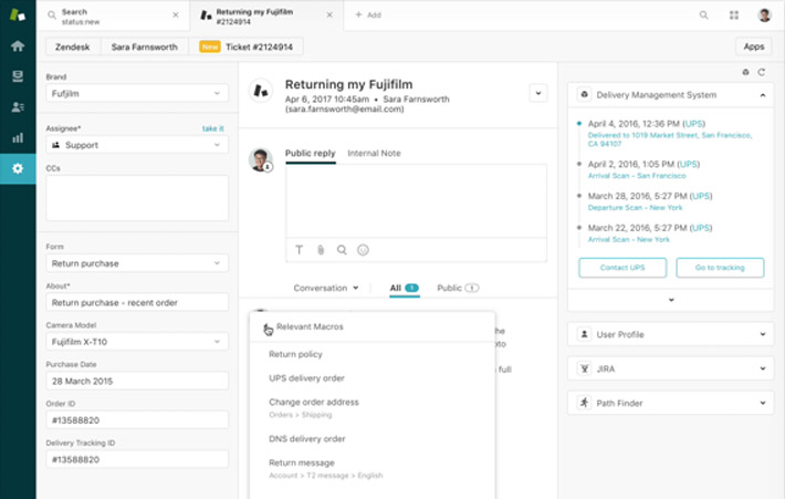 Interface du CRM Zendesk Interface du CRM Zendesk