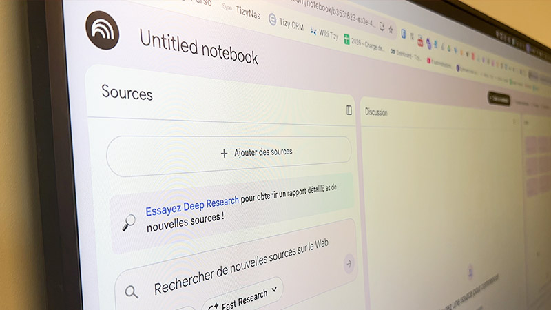 Interface de NotebookLM, application web développée par Google